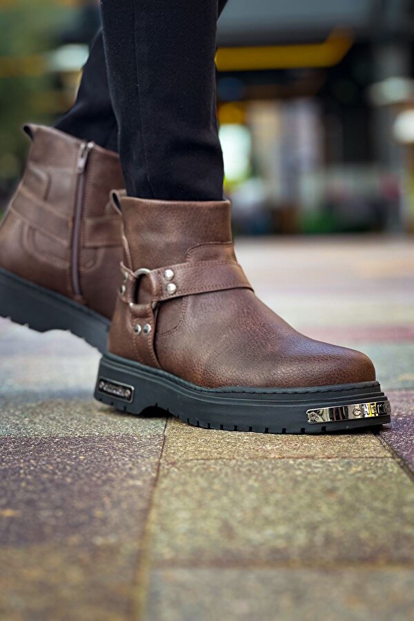 Fermuarlı Erkek Düz Bot Kahve