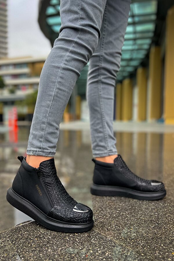 Fermuarlı Erkek Düz Bot Siyah