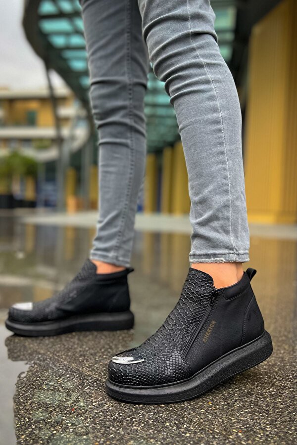 Fermuarlı Erkek Düz Bot Siyah