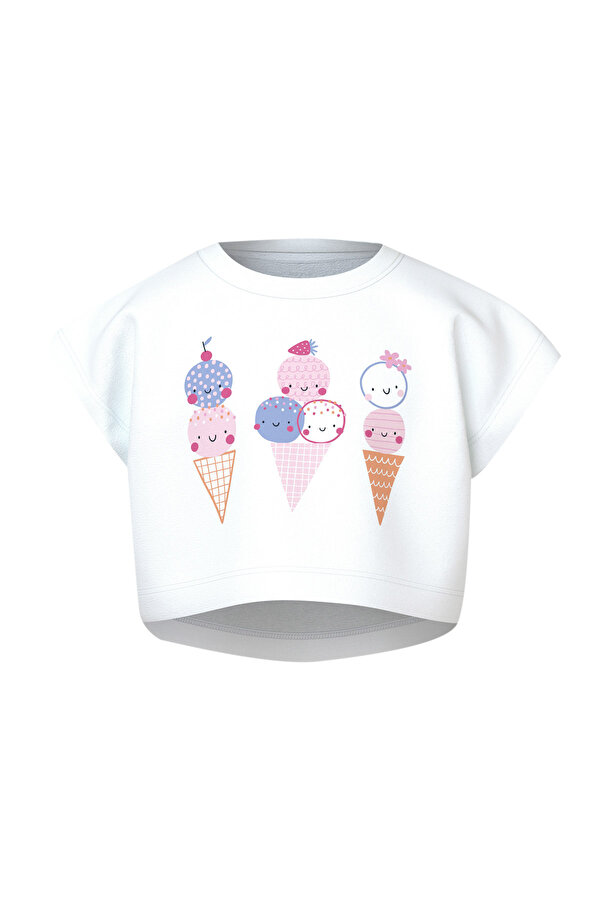 NMFVILMA CAPSL CROP TOP Beyaz Kız Çocuk Kısa Kol T-Shirt