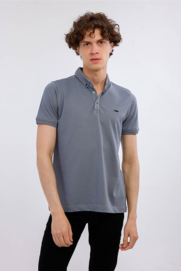 HORIZON Polo Yaka Pamuklu Tişört - Füme