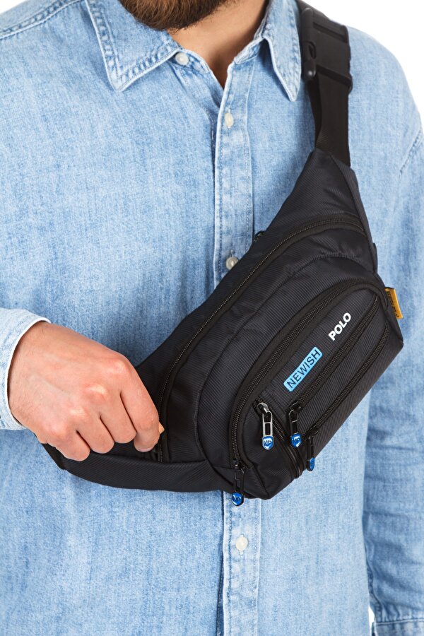 Erkek Siyah USB Kulaklık Çıkışlı Crossbody Çapraz Göğüs Omuz ve Bel Çantası new328