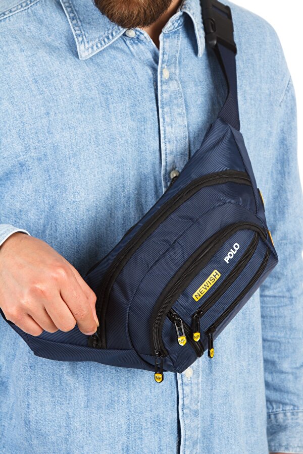 Erkek Lacivert USB Kulaklık Çıkışlı Crossbody Çapraz Göğüs Omuz ve Bel Çantası new328