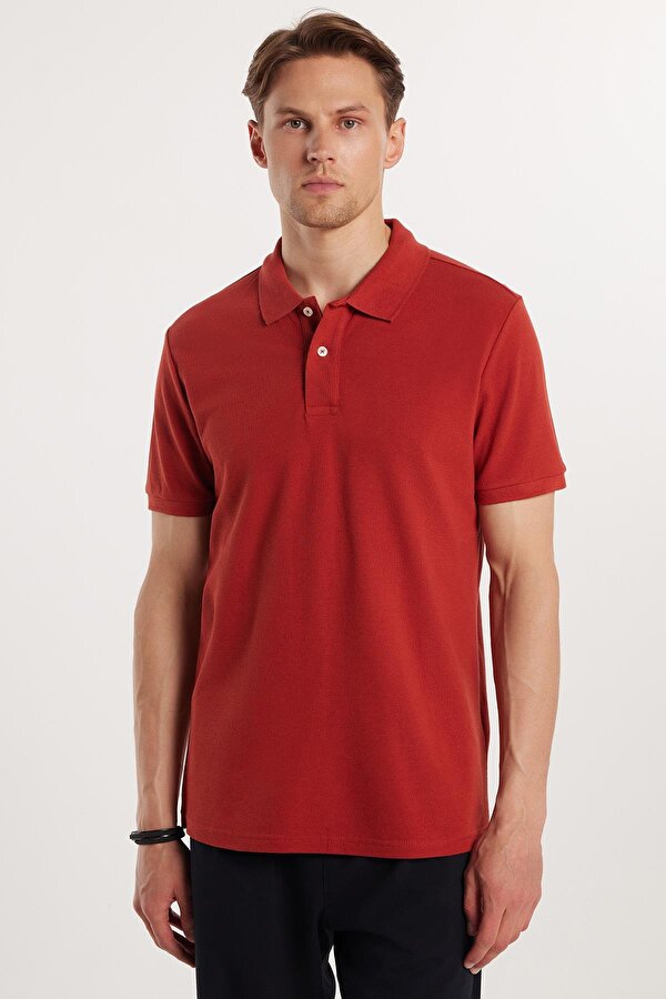 Erkek Slim Fit Dar Kesim %100 Pamuk Kiremit Polo Yaka Tişört
