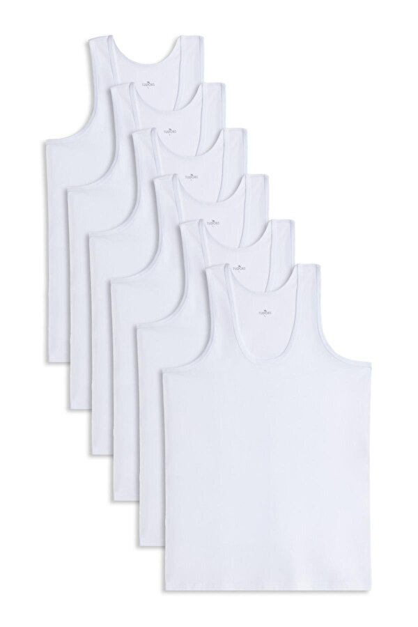 6 Adet Compact Penye Beyaz Erkek Atlet %100 Pamuk Standart Fit Normal Kesim 6 lı Paket