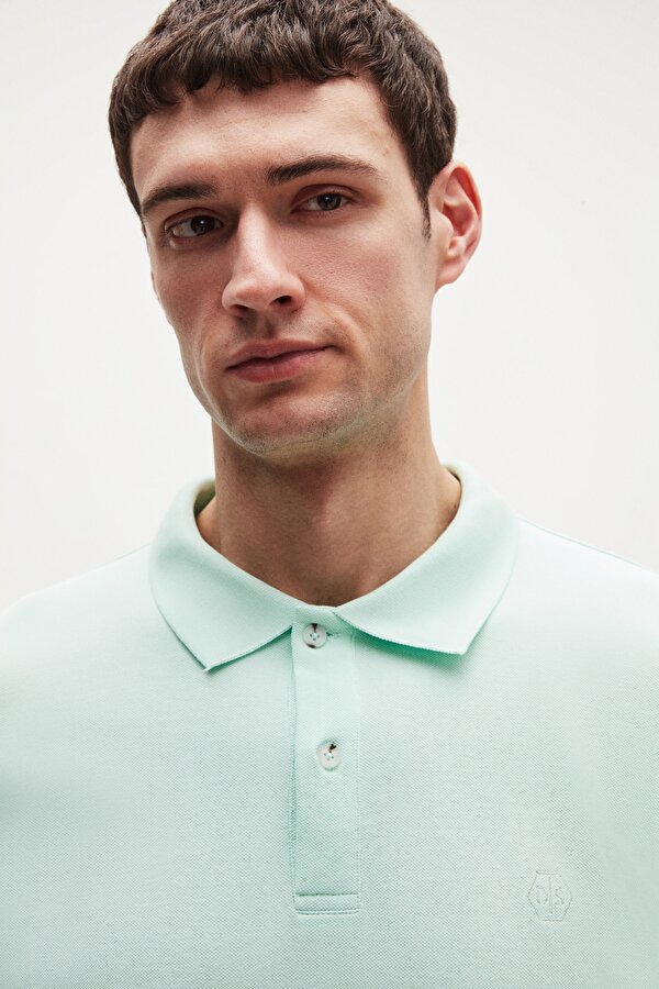 Ds Damat Regular Fit Mint %100 Pamuklu Uzun Ömürlü Kıvrılmaz Polo Yaka Nakışlı T-Shirt