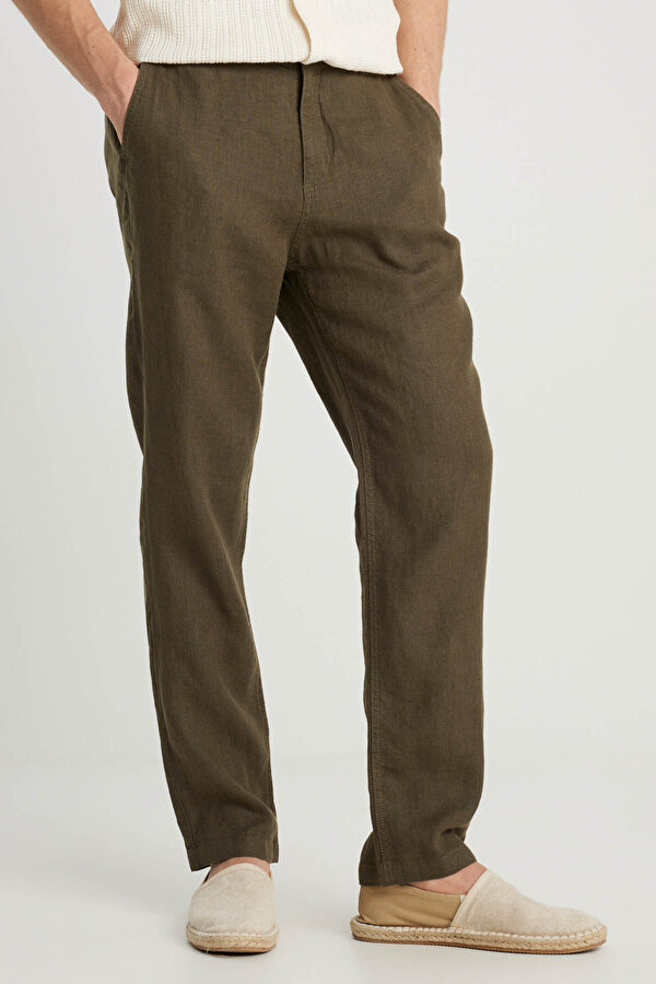 Keten Chino Pantolon Haki Erkek Pantolon