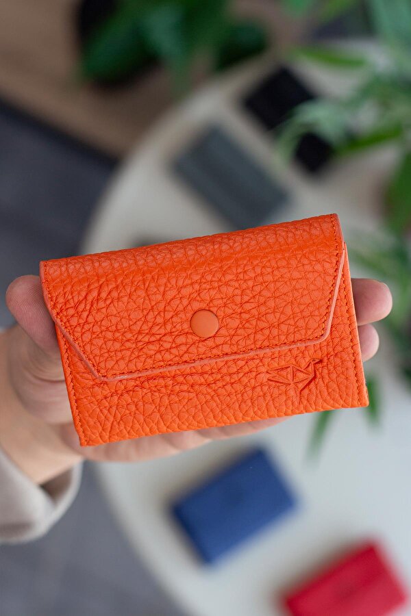 Lucas Hakiki Deri Akordiyon Model Bol Gözlü Unisex Kartlık Turuncu