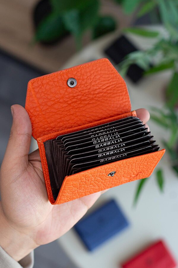 Lucas Hakiki Deri Akordiyon Model Bol Gözlü Unisex Kartlık Turuncu