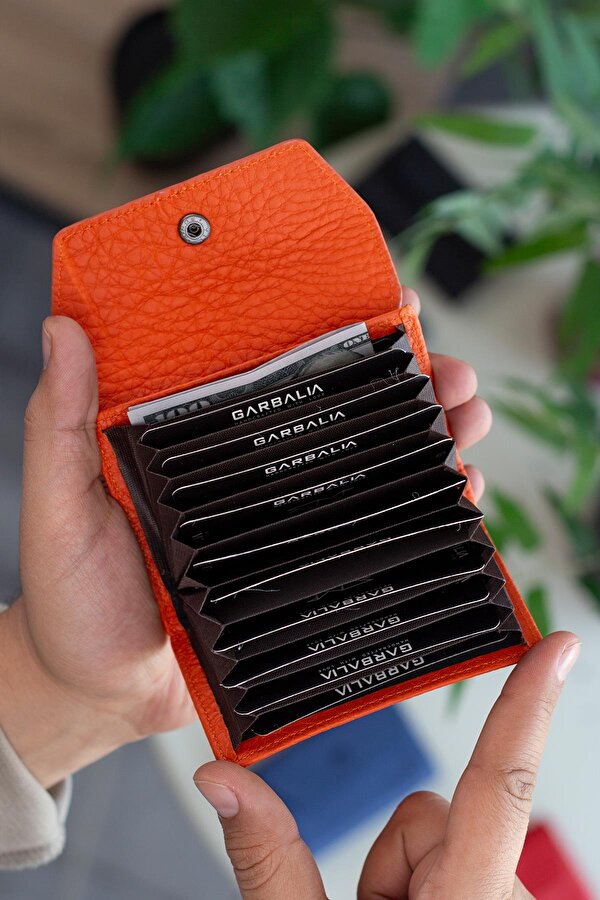 Lucas Hakiki Deri Akordiyon Model Bol Gözlü Unisex Kartlık Turuncu