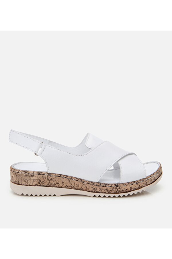 Kadın Deri Beyaz Ayarlanabilir Comfort Sandalet