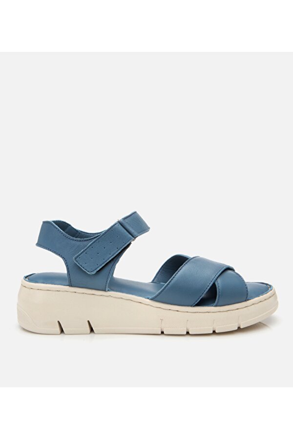 Kadın Deri Mavi Ayarlanabilir Comfort Sandalet