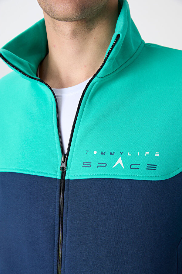 İndigo Dik Yaka  Renk Geçişli İçi Polarlı Erkek Eşofman Takımı  - 85186