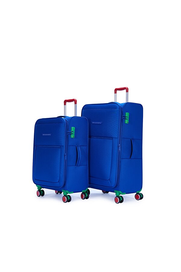 Benetton 2 li Valiz Seti Büyük Ve Kabin Boy Lüx Kumaş Valiz Mavi Bnt2800