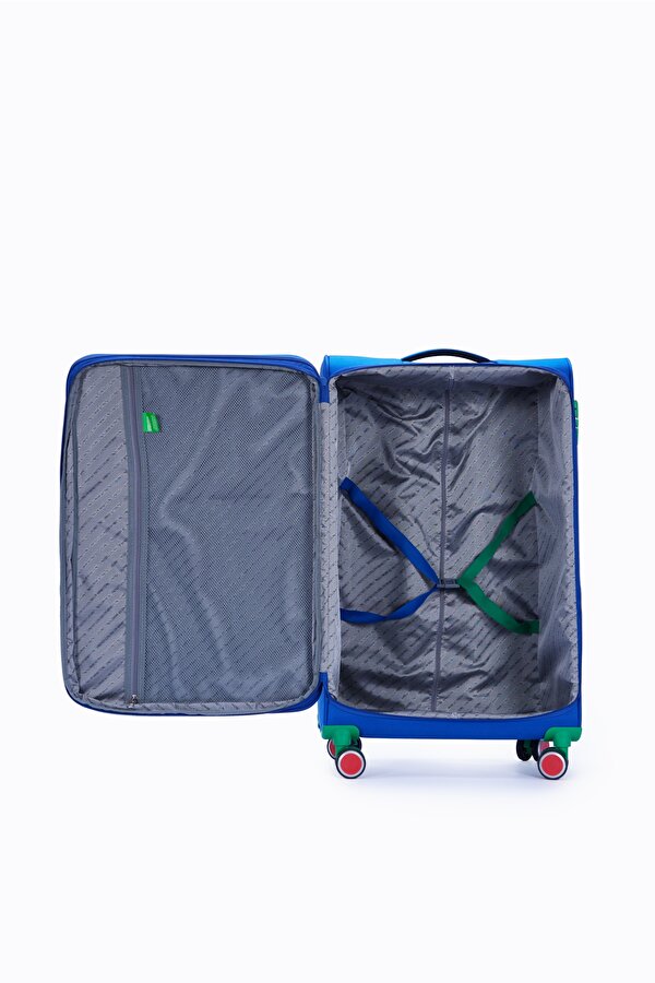 Benetton 2 li Valiz Seti Büyük Ve Kabin Boy Lüx Kumaş Valiz Mavi Bnt2800