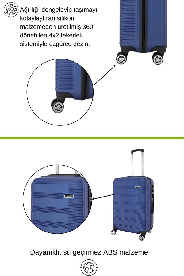 Orta Boy Valiz 4x2 Teker Mavi 1451