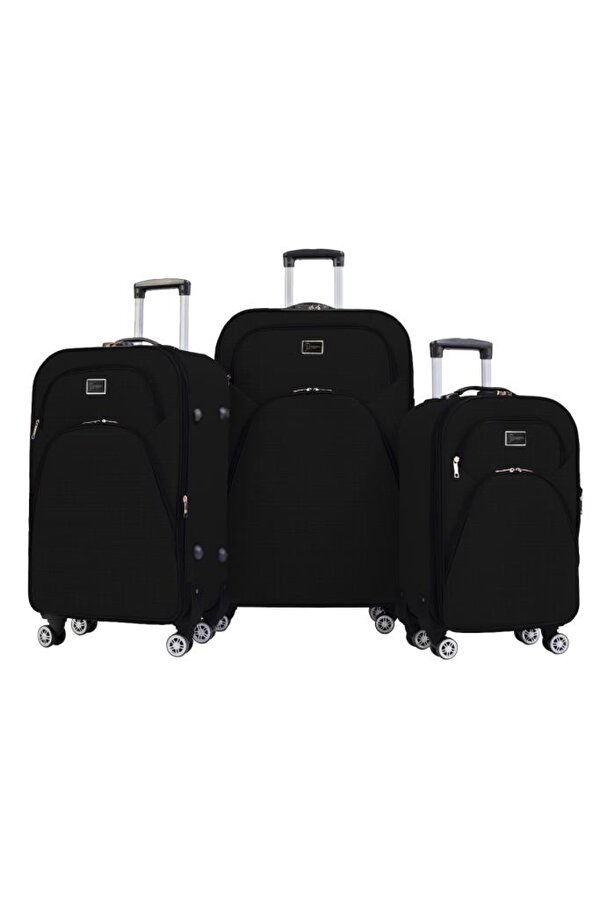 3 lü Valiz Seti 4 Teker Kumaş Valiz Siyah 1081