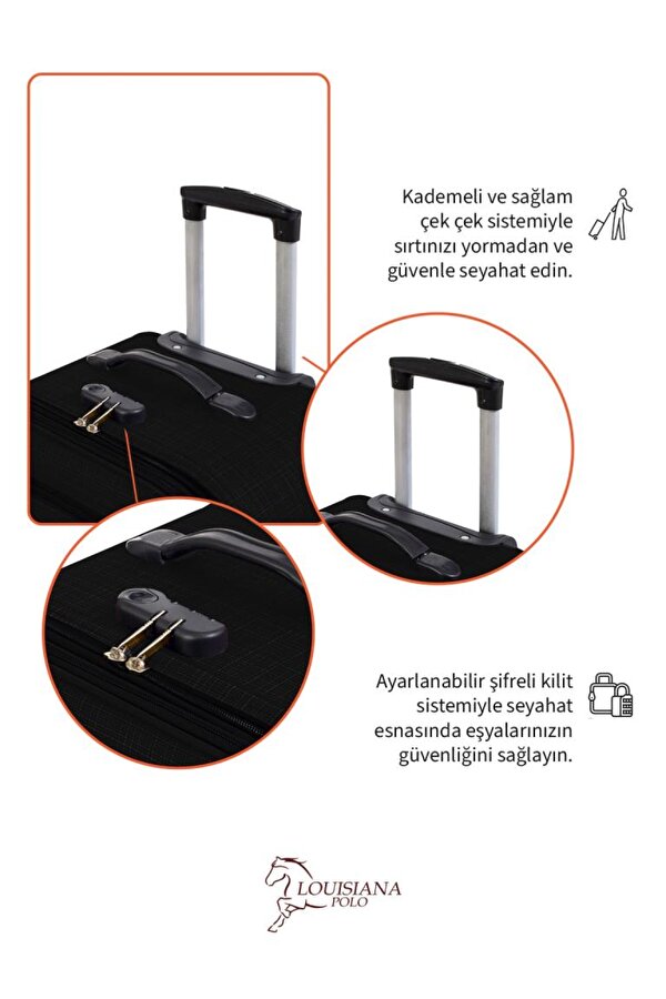3 lü Valiz Seti 4 Teker Kumaş Valiz Siyah 1081
