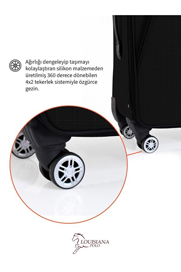 3 lü Valiz Seti 4 Teker Kumaş Valiz Siyah 1081