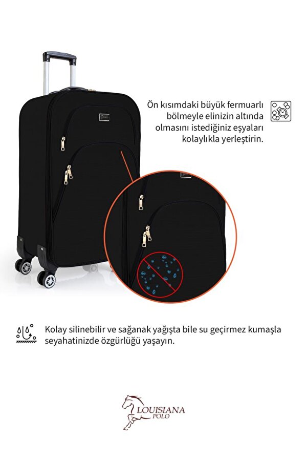 3 lü Valiz Seti 4 Teker Kumaş Valiz Siyah 1081