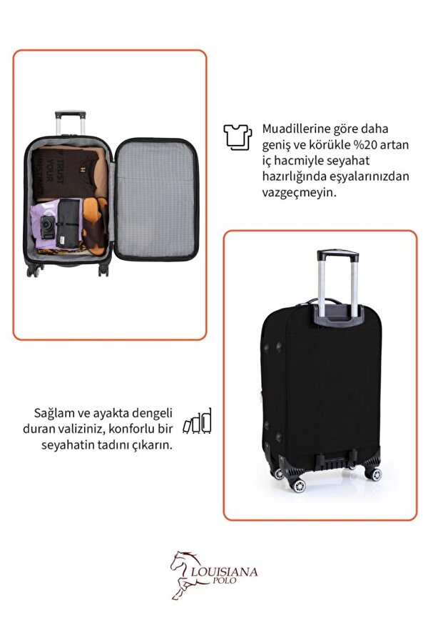 3 lü Valiz Seti 4 Teker Kumaş Valiz Siyah 1081