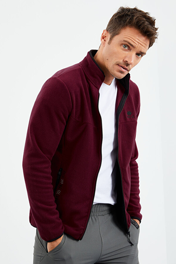 Erguvan Yazı Nakışlı Dik Yaka Fermuarlı Standart Kalıp Erkek Sweatshirt Polar - 87992