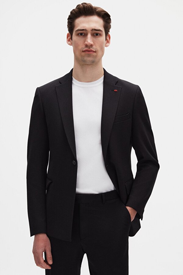 Slim Fit Siyah Fitilli Örme Takim Elbise