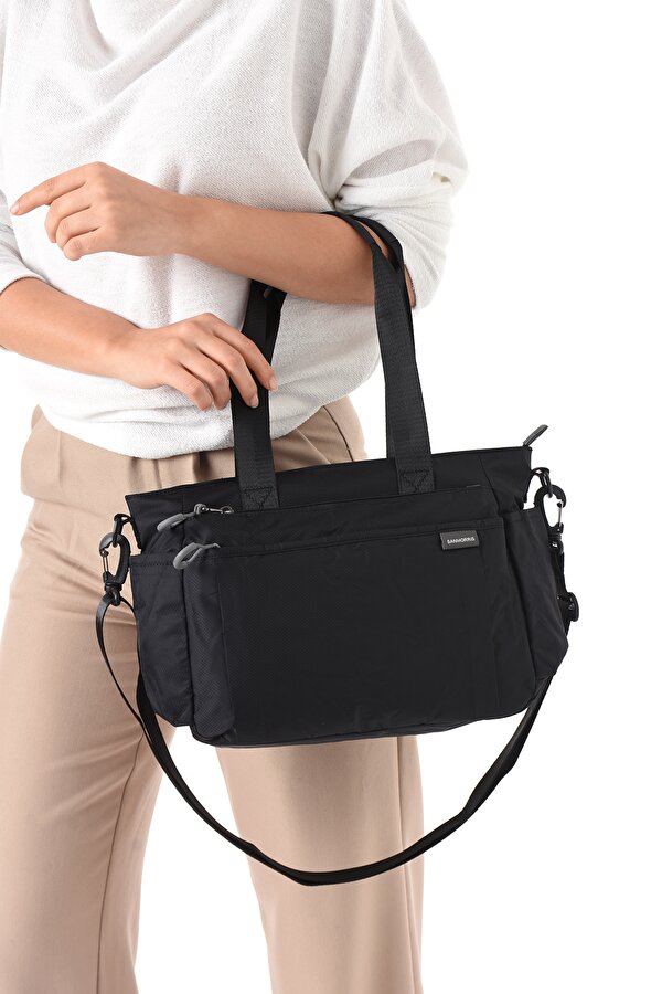 Sn-6007 Kadın Suya Dayanıklı Paraşüt Kumaş  El Omuz Çantası Kol Çantası Çapraz Çantası SİYAH