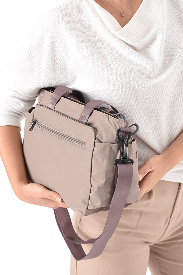 Sn-6007 Kadın Suya Dayanıklı Paraşüt Kumaş  El Omuz Çantası Kol Çantası Çapraz Çantası KUM