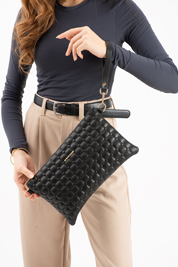 SN 1424 KADIN OMUZ ÇANTASI  EL ÇANTASI CLUTCH ÇANTA PORTFÖY ÇANTA SİYAH