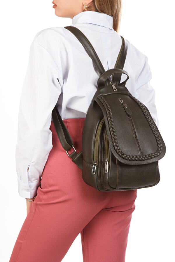 GK66 KADIN SIRT ÇANTASI GÜNLÜK KULLANIMA UYGUN ÖRGÜ MOTİFLİ KAPAKLI ÇANTA YEŞİL