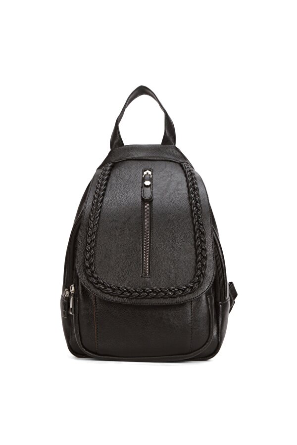 GK66 KADIN SIRT ÇANTASI GÜNLÜK KULLANIMA UYGUN ÖRGÜ MOTİFLİ KAPAKLI ÇANTA SİYAH