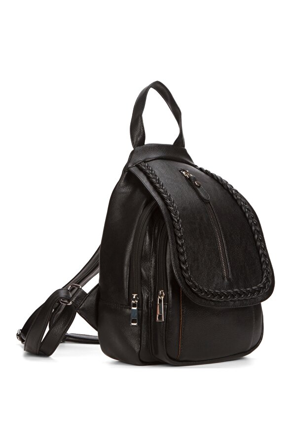 GK66 KADIN SIRT ÇANTASI GÜNLÜK KULLANIMA UYGUN ÖRGÜ MOTİFLİ KAPAKLI ÇANTA SİYAH