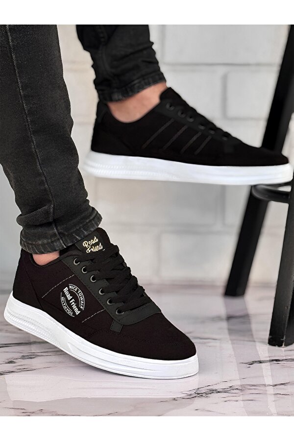 Erkek Yazlık Günlük Keten Sneaker Ayakkabı Siyah Beyaz