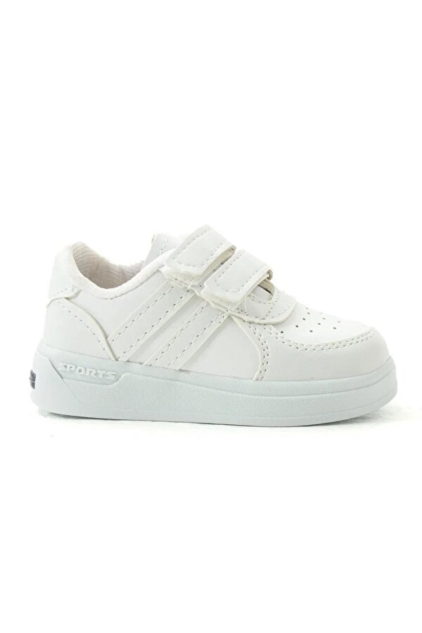 Günlük Unisex Çocuk Şeritli Işıklı Beyaz Sneaker Cırtlı Hafif Rahat Spor Ayakkabı