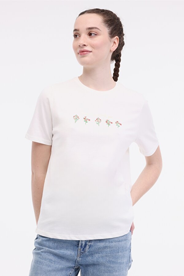 WL DIA 11BT233 5FX Ekru Kadın Kısa Kol T-Shirt