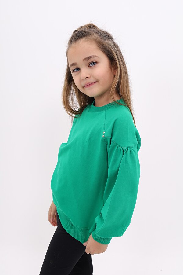 Toontoy Kız Çocuk Relax Fit Bisiklet Yaka Büzgülü Reglan Kol Sweatshirt - 2 İplik