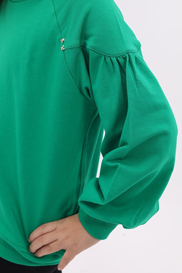 Toontoy Kız Çocuk Relax Fit Bisiklet Yaka Büzgülü Reglan Kol Sweatshirt - 2 İplik