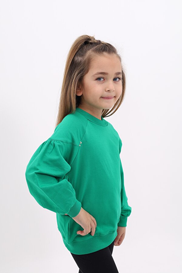 Toontoy Kız Çocuk Relax Fit Bisiklet Yaka Büzgülü Reglan Kol Sweatshirt - 2 İplik