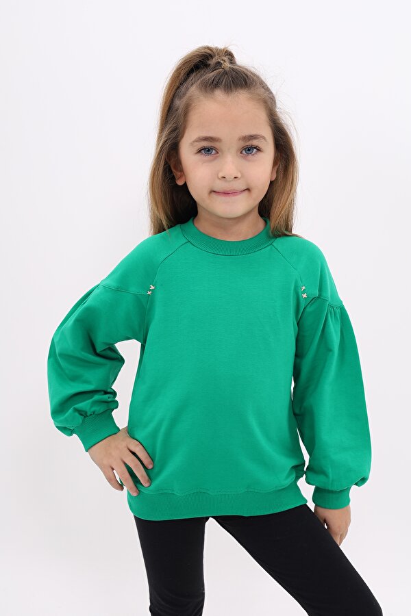 Toontoy Kız Çocuk Relax Fit Bisiklet Yaka Büzgülü Reglan Kol Sweatshirt - 2 İplik