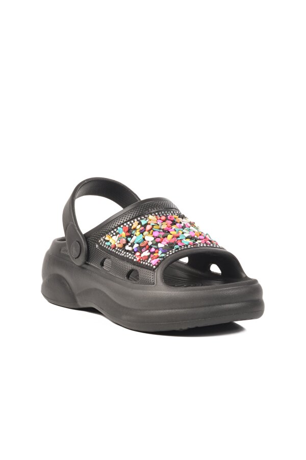 Aspor Siyah İşlemeli Eva Kadın Sabo Terlik