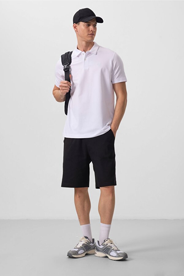 Beyaz Basic Göğüs Logolu Standart Kalıp Triko Polo Yaka Erkek T-Shirt - 87768