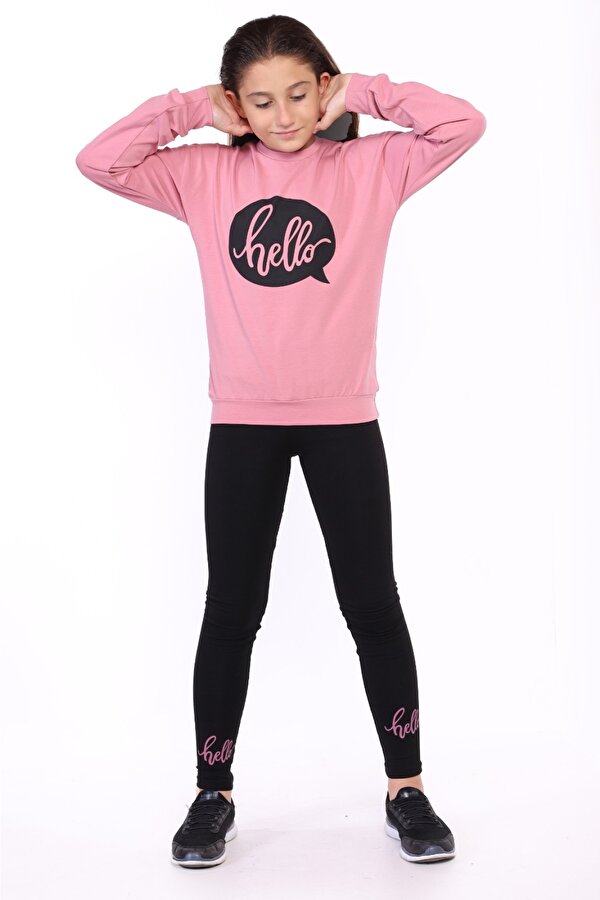 Toontoy Kız Çocuk Hello Yazı Baskılı Taytlı Takım
