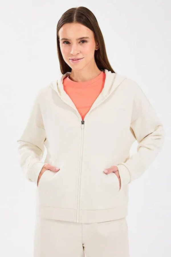 S242117 - W Essential Ful KIRIK BEYAZ Kadın Fermuarlı Sweatshirt