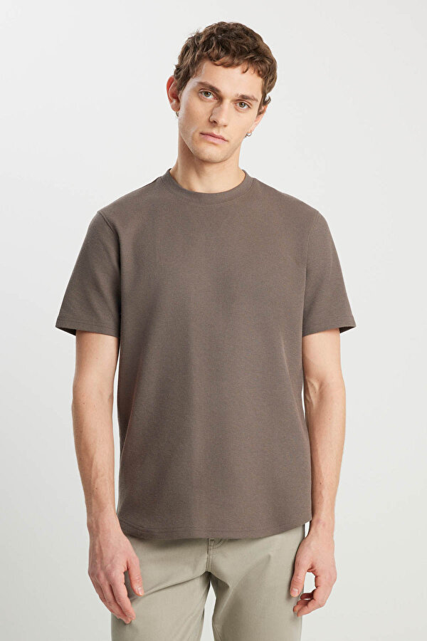 Relaxed Fit Dokulu Bas Haki Erkek Kısa Kol T-Shirt
