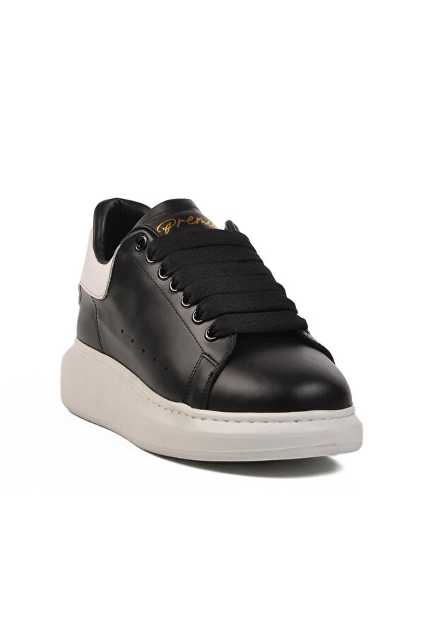 Premium 02028 M Beyaz-Siyah-Beyaz Hakiki Deri Erkek Sneaker
