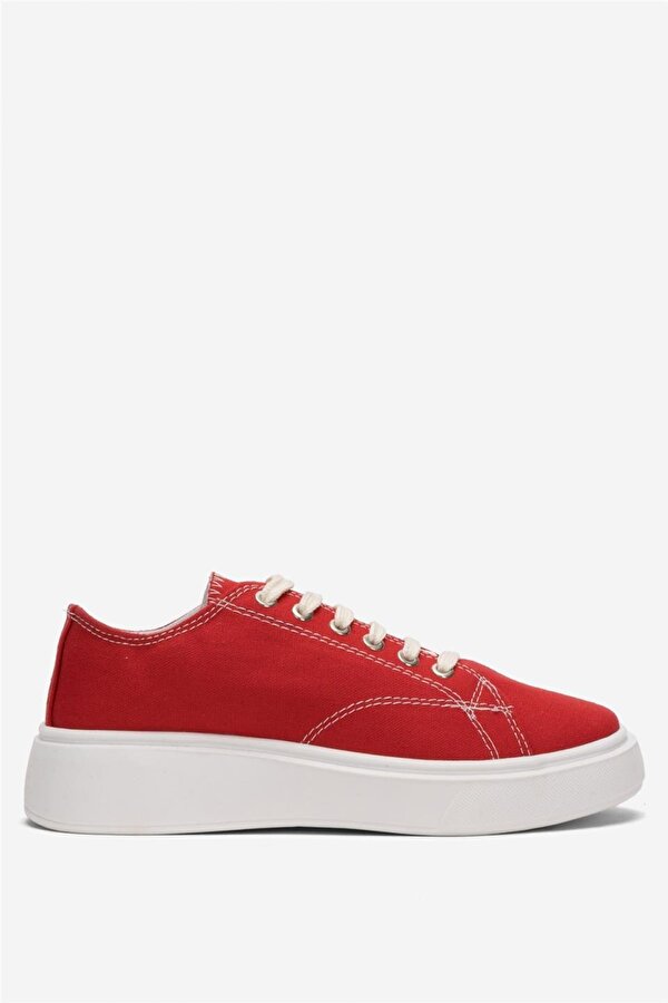 Kadın Rahat Kalıp Kalın Taban Keten Sneakers KIRMIZI