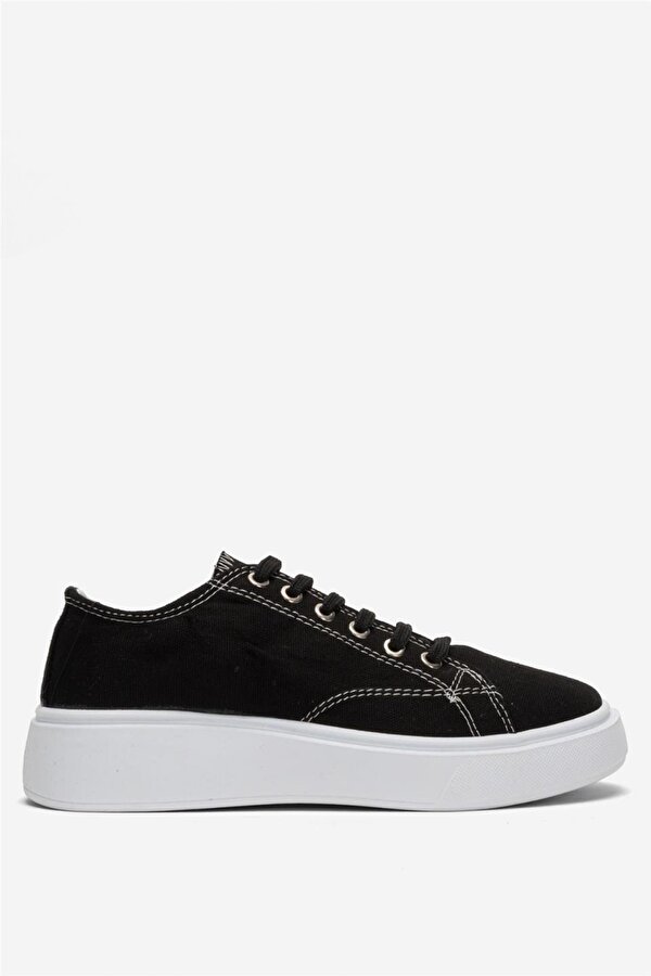 Kadın Rahat Kalıp Kalın Taban Keten Sneakers SİYAH
