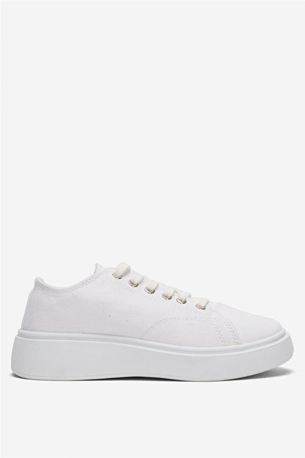 Kadın Rahat Kalıp Kalın Taban Keten Sneakers BEYAZ
