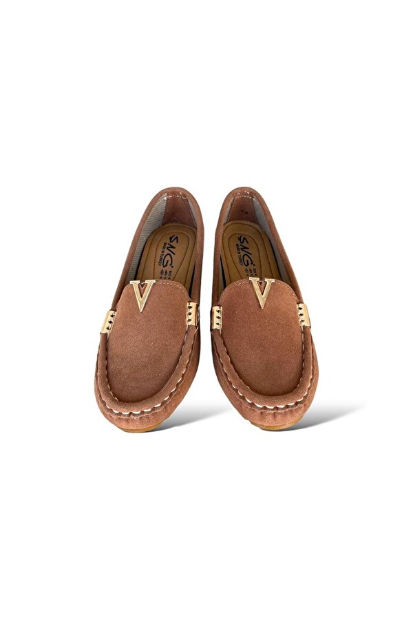 Dolgu Topuk V Toka Kadın Babet Ayakkabı KAHVERENGİ